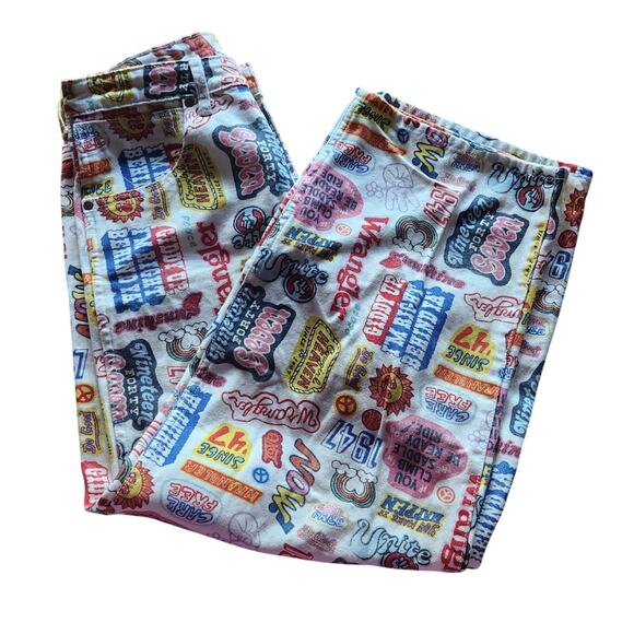 Wrangler Free People Cowgirl Heaven Wide Barrel Leg Jeans Retro Pop Art sz 28x28 - Picture 12 of 15